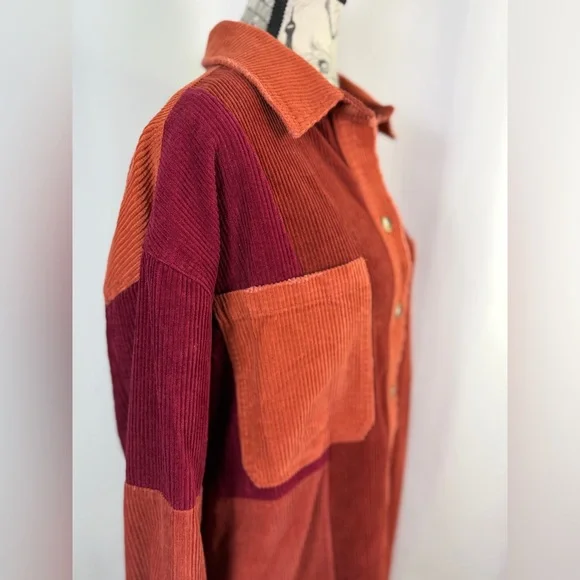 Oli & Hali Raw Edge Oversized Button Down Pocketed Corduroy Shacket Size M - Picture 4 of 14